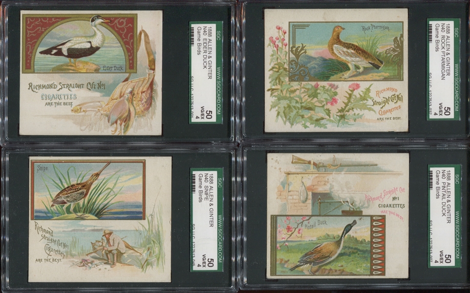 Lot of (5) N40 Allen & Ginter Game Birds Cards 