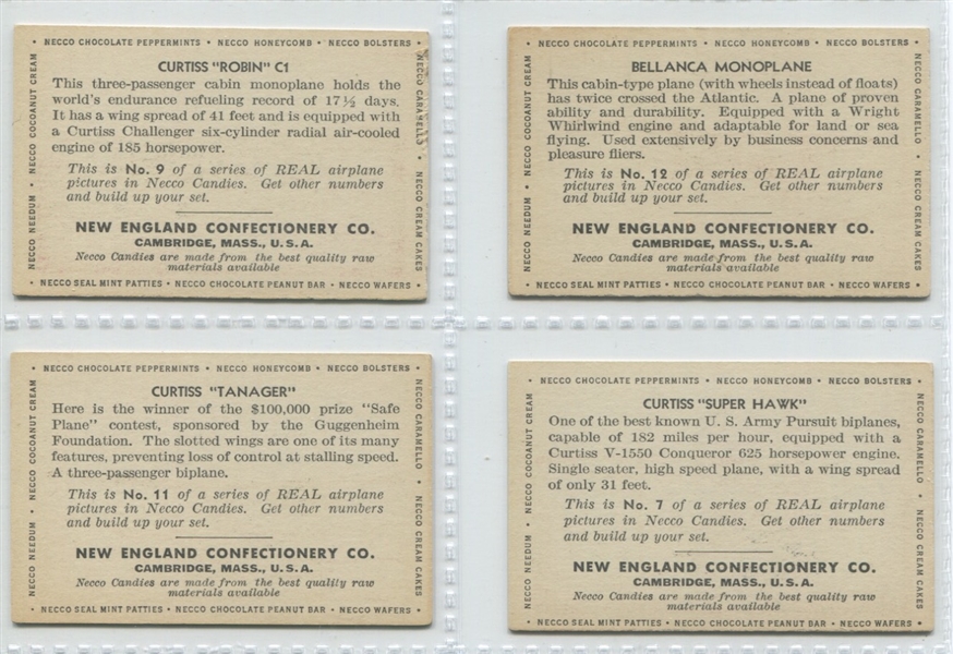 E195 Necco Airplanes Complete Set of (12) Cards