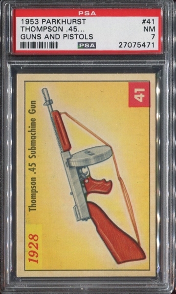 1953 Parkhurst Guns and Pistols #41 Thomson .45 PSA7 NM