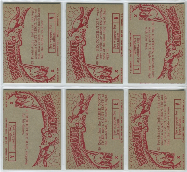 1961 Nu-Card Dinosaur Lot of (6) NM-MT cards with Wrapper