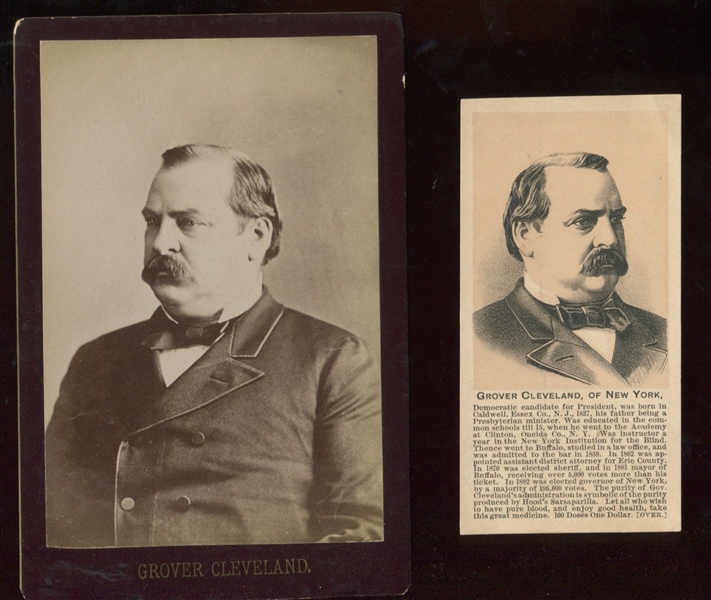 Grover Cleveland Cabinet Card and Hood's Sarsparilla Ad Card Pair