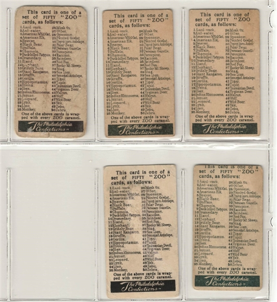 E29 Philadelphia Confections Zoo Cards Complete set of (50)