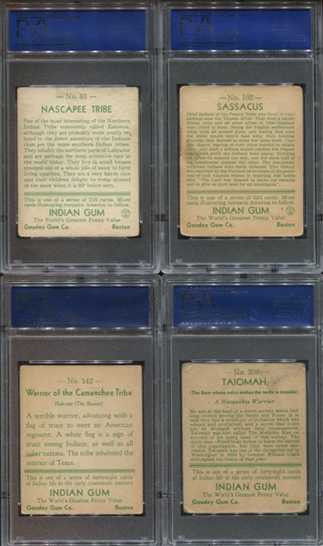 R73 Goudey Indian Gum Lot of (8) PSA/SGC/BVG-Graded Cards