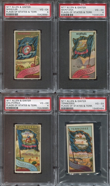 N11 Allen & Ginter Flags of Stats Lot of (4) PSA4 Graded Cards