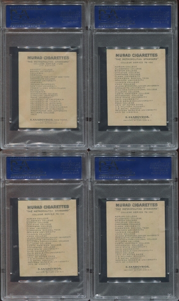 T51 Murad Cigarettes College Series Lot of (4) PSA-Graded with Golf Card