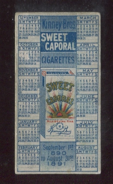 N242 Kinney Bros. Sweet Caporal 1892 Calendar Card