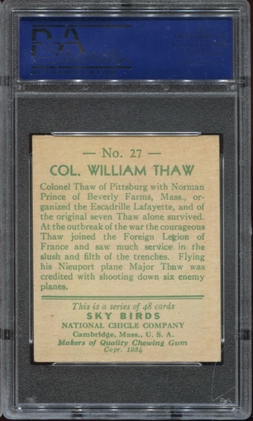 R136 National Chicle Sky Birds #27 Colonel William Thaw PSA7 NM