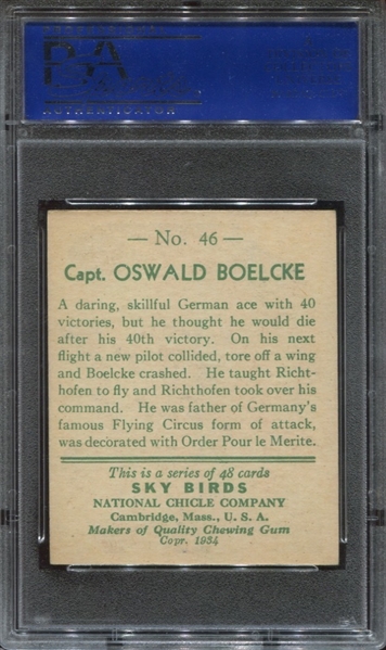 R136 National Chicle Sky Birds #46 Oswald Boelcke PSA7 NM