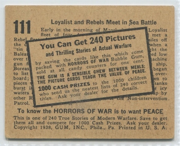 R69 Gum Inc Horrors of War Sample Card #111 - Loyalist and Rebels...
