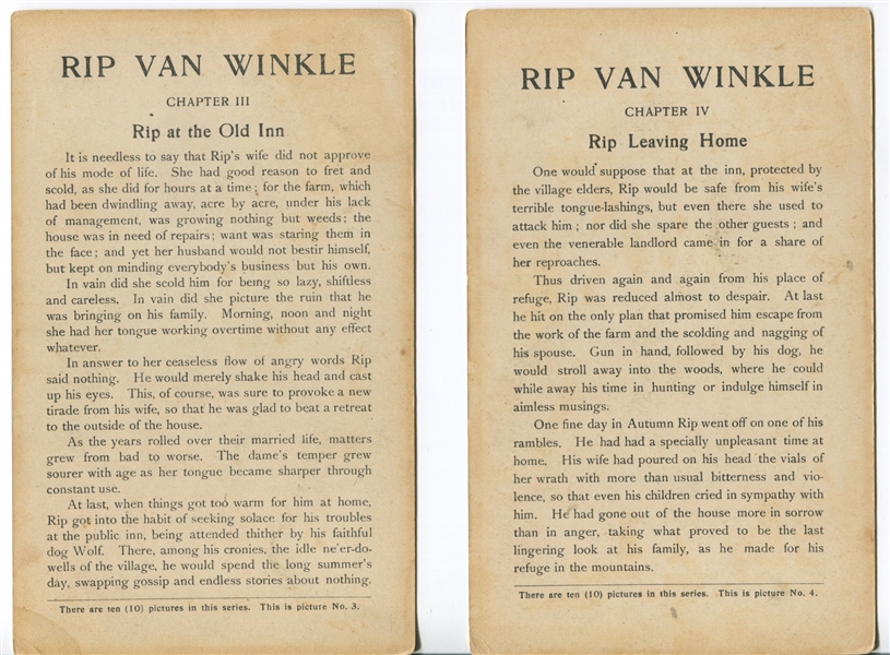 H767 Piedmont Tobacco Rip Van Winkle Complete Large Format Set of (10) Cards