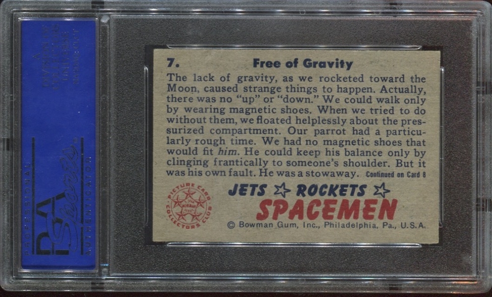 1951 Bowman Jets, Rockets and Spacemen #7 Free of Gravity PSA7