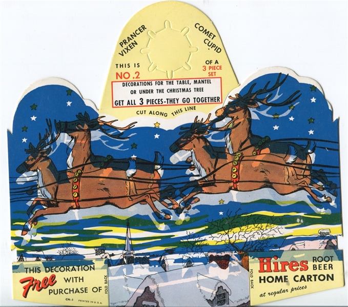 1950's Hires Root Beer Hangar Tags Christmas Complete Set of (3) 