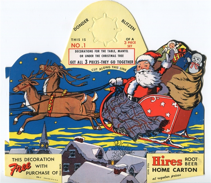 1950's Hires Root Beer Hangar Tags Christmas Complete Set of (3) 