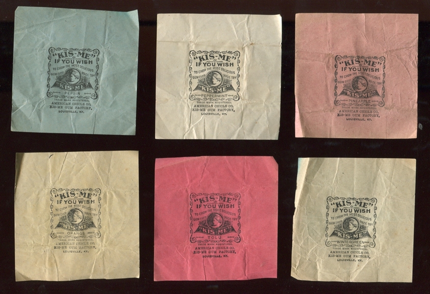 1910's American Chicle Kis-Me Gum Wrapper Lot of (6) different Wrappers