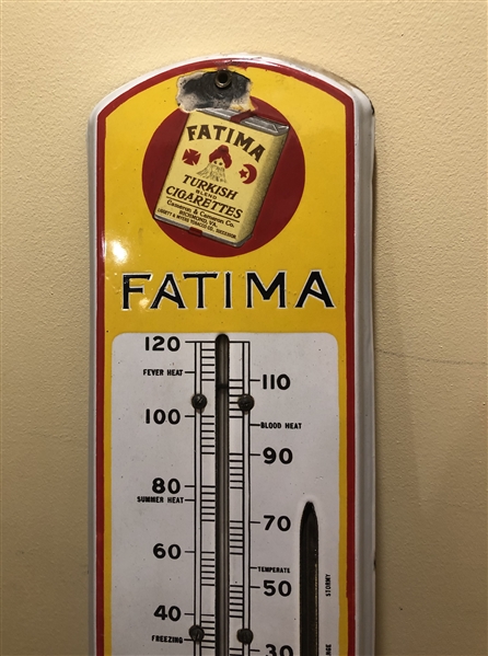 Vintage Fatima Cigarettes Porcelain Outdoor Thermometer