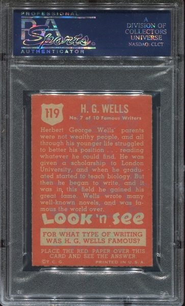 1952 Topps Look N' See #119 H. G. Wells PSA 8