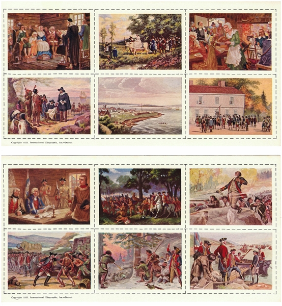 1933 Kroger American History Album and Complete Set of (10) Uncut Sheets