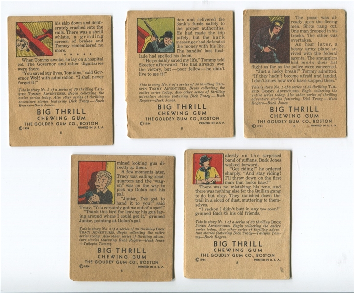 R24 Goudey Gum Big Thrill Booklets lot of (5) Booklets with Dick Tracy