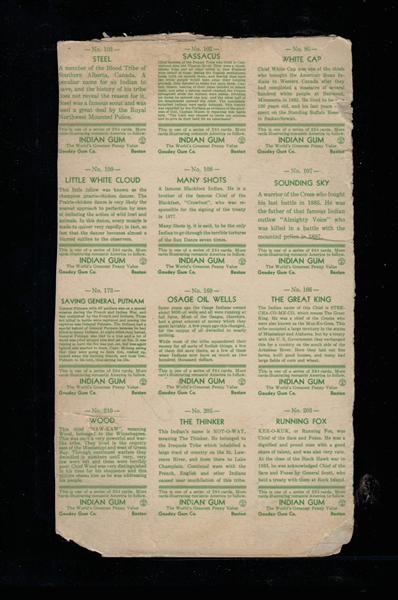 R73 Goudey Indian Gum Partial Uncut Sheet of (12) Cards