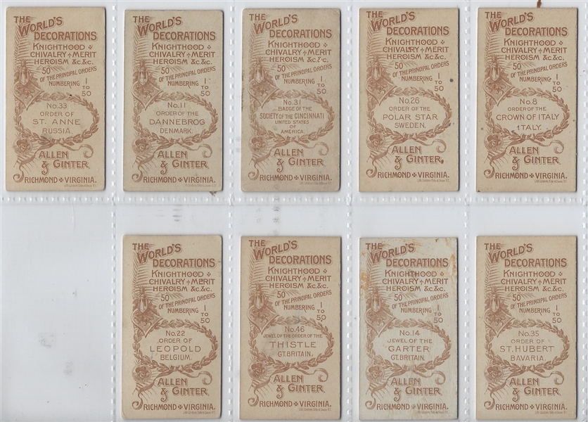 N30 Allen & Ginter World's Decorations Lot of (9) Cards