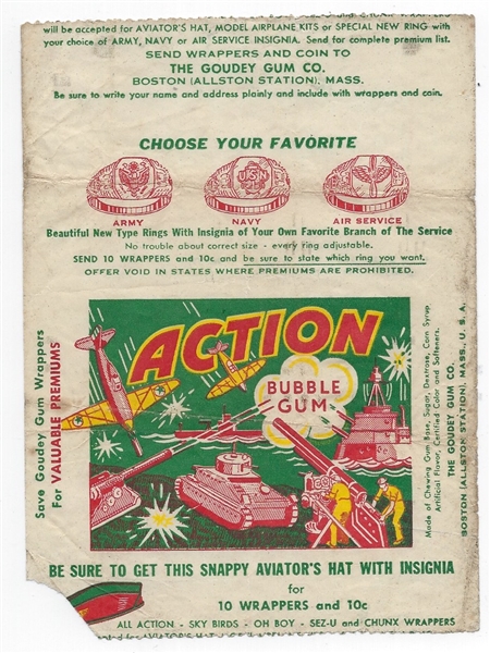 R1 Gum Inc Action Gum Complete Set of (96) Plus Wrapper - 1938