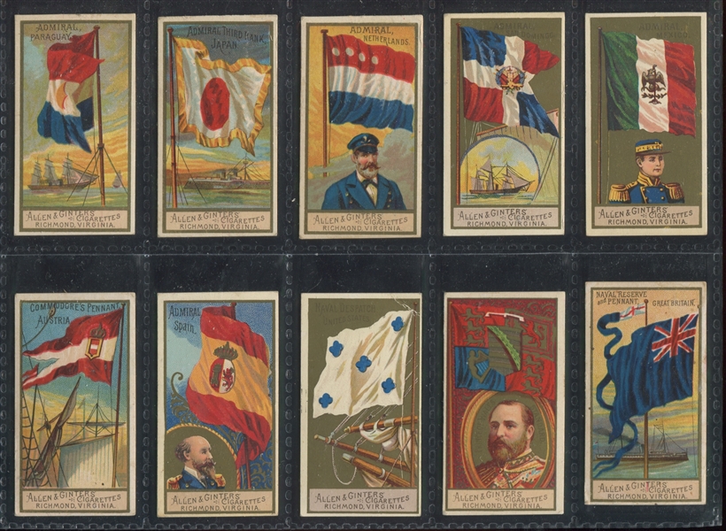 N17 Allen & Ginter Naval Flags Lot of (10) Cards