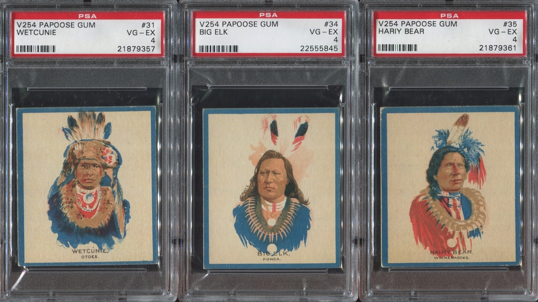 V254 Canadian Chewing Gum Papoose Gum Lot of (6) PSA-Graded Cards