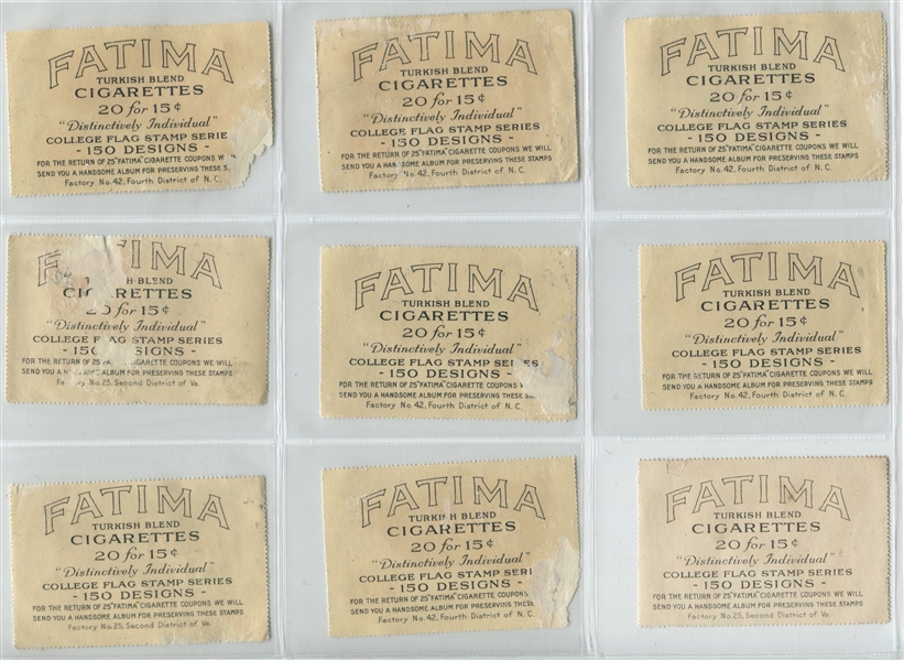 T331 Fatima Cigarettes College Pennant Stamps Lot of (9) Stamps