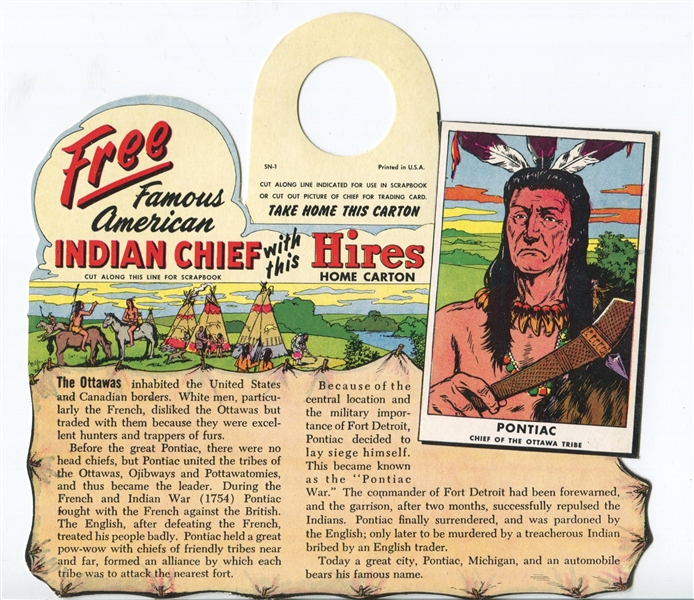 1950's Hires Root Beer Hangar Tags Indians Type of Pontiac
