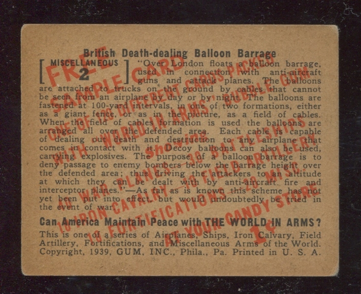 R173 Gum Inc World in Arms Gum Sample Card #2 British Death-Dealing