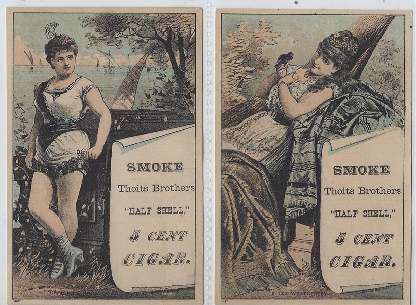 Thoits Brothers Girl with Scroll Half Shell Cigar Trade Card lot of (6) 
