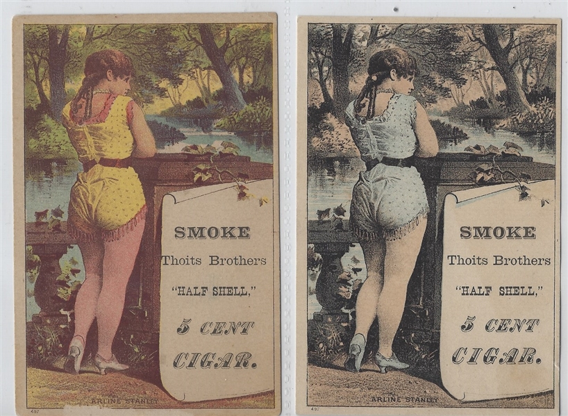 Thoits Brothers Girl with Scroll Half Shell Cigar Trade Card lot of (6) 