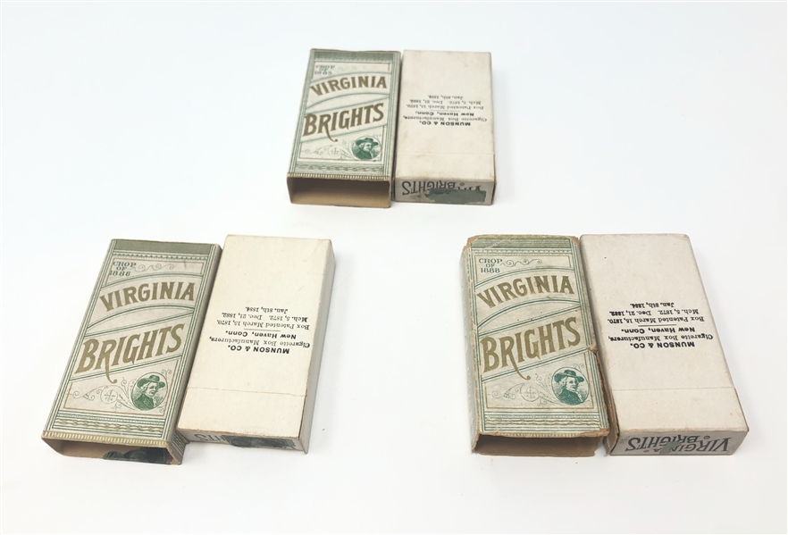 Trio of Allen & Ginter Virginia Brights Tobacco Slide & Shell Tobacco Boxes