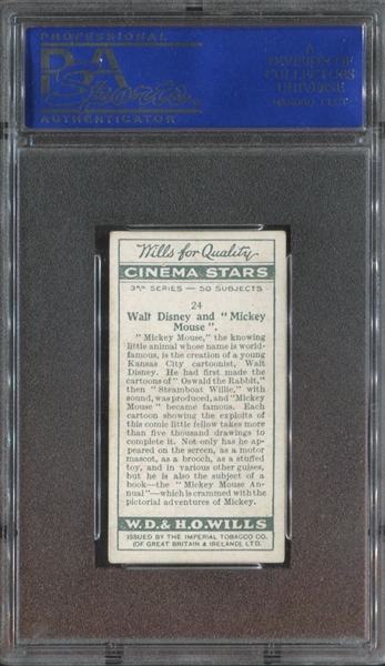 1931 W.D. & H.O. Wills Walt Disney / Mickey Mouse #24 Cinema Stars - Series 3 PSA5 EX