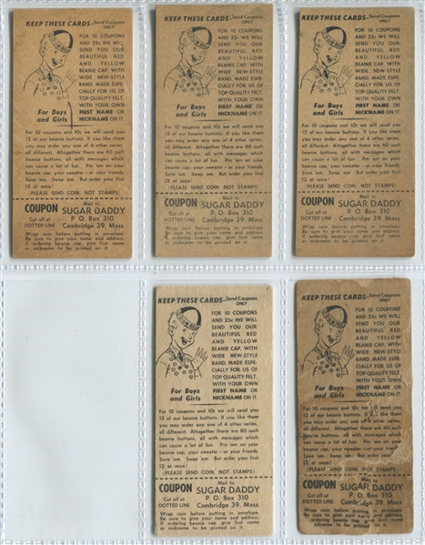1940's James Welch Candy Sugar Daddy Comic Characters Lot of (5) Cards with Coupons Intact