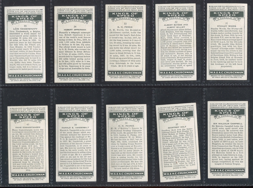 1939 Churchman's Kings of Speed Complete Set of (50) Cards
