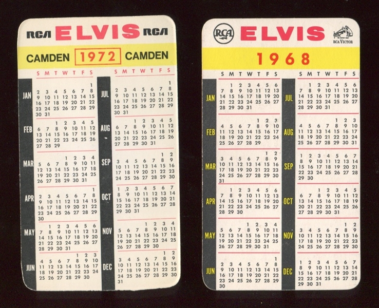 Pair of Elvis RCA Calendar Cards - 1968 and 1972