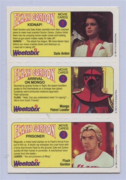 1981 Weetabix Flash Gordon Complete set of (18) in panels of (3)