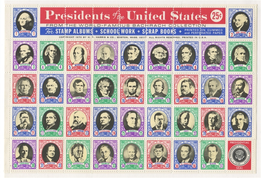 H.E. Harris Presidents Stamp Sheet of (37)