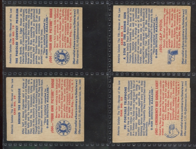 1949 Bowman America Salutes the FBI Missing Color Cards Lot of (4) 