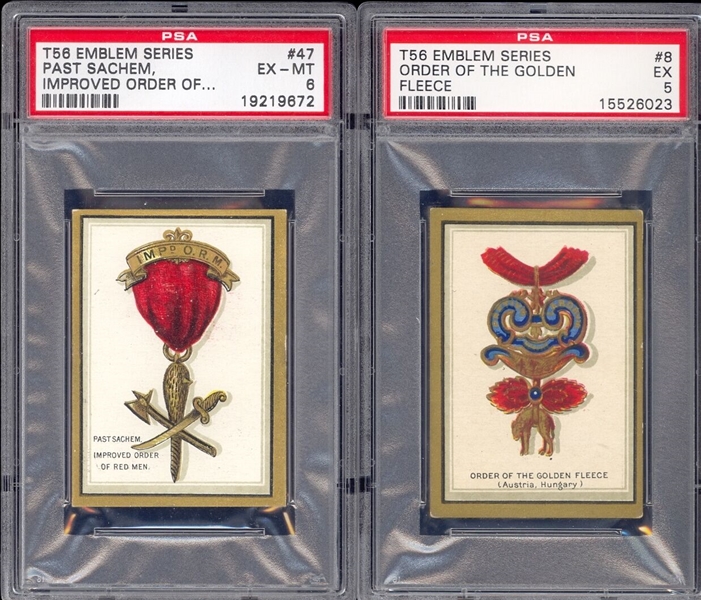 T56 Emblems Pair of PSA-Graded Cards