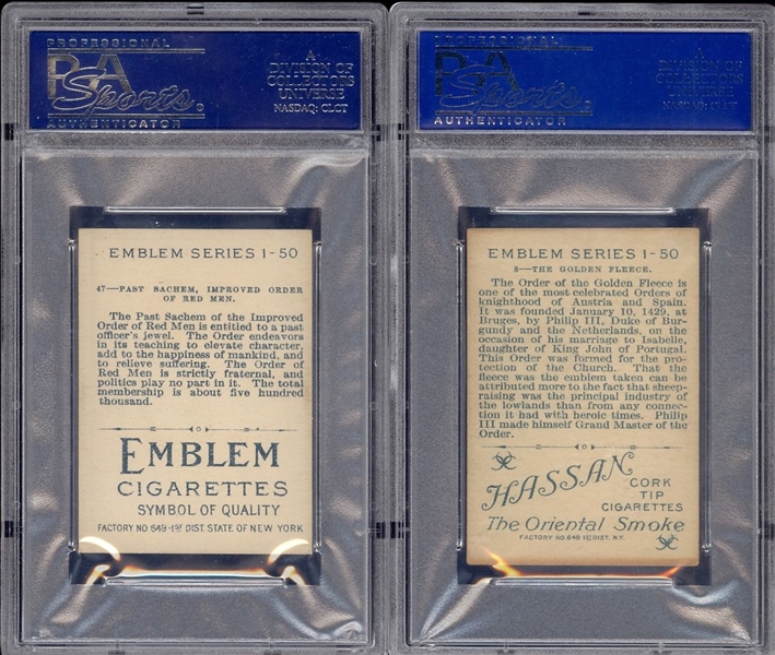 T56 Emblems Pair of PSA-Graded Cards
