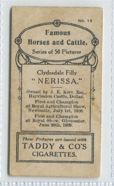 Taddy Cigarettes (UK) Famous Horses and Cattle - Clydesdale Nerissa 