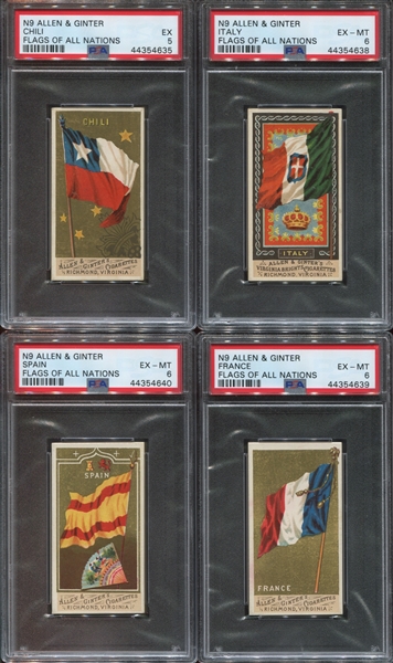 N9 Allen & Ginter Flags of All Nations (Series I) Lot of (4) PSA-Graded Cards