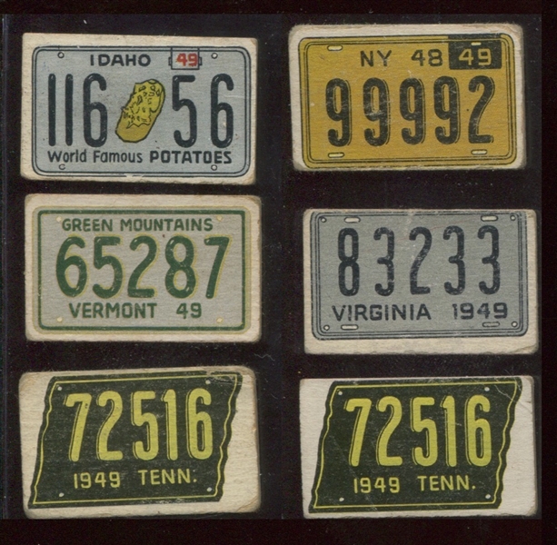 1949 Topps License Plates Lot of (6) Cards