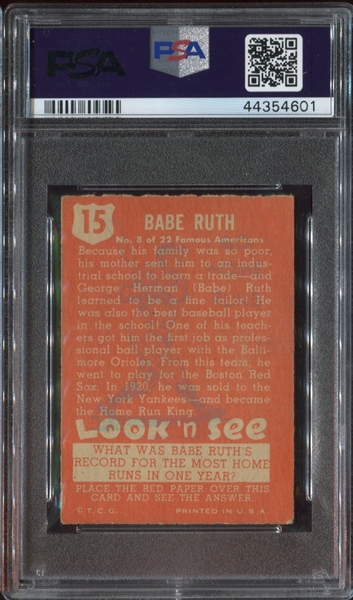 1952 Topps Look 'N See #15 Babe Ruth PSA5 EX