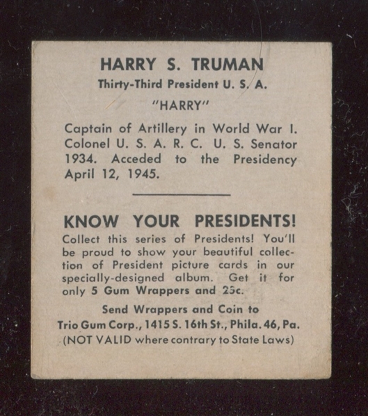 R210 Trio Gum Presidents - Harry S Truman 