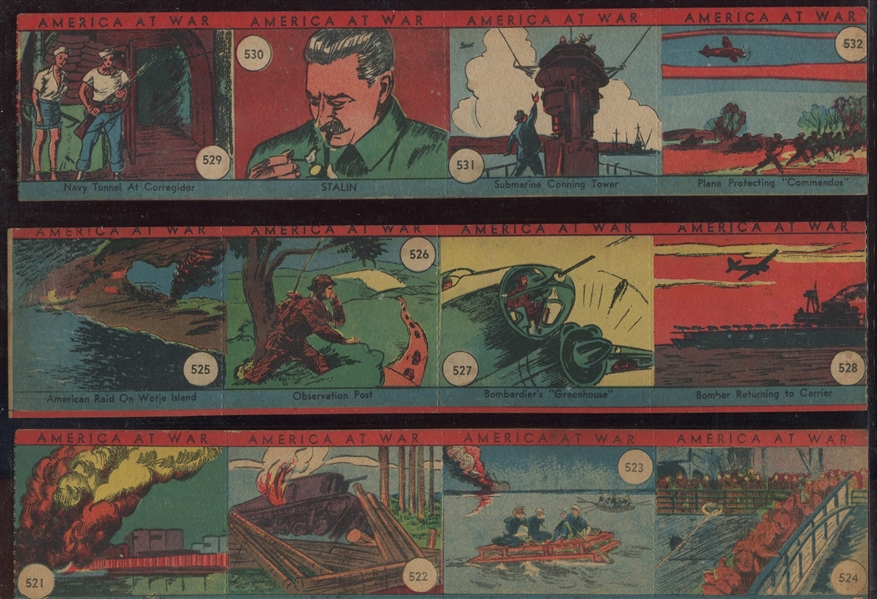 R12 America At War Strip Card Near Set (40/48) in (4) Card Uncut Panels
