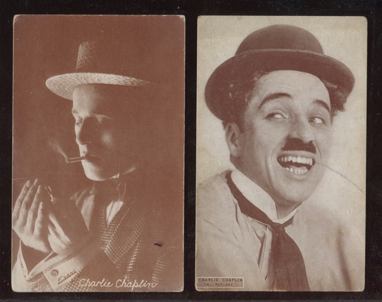 1920's and 1930's Exhibit Lot of (9) Different Charley Chaplin Cards