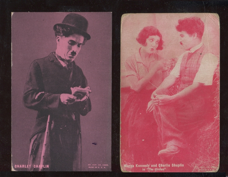 1920's and 1930's Exhibit Lot of (9) Different Charley Chaplin Cards
